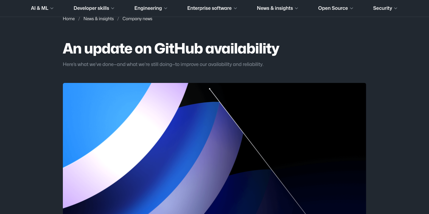 Screenshot of GitHub's April 2026 availability update